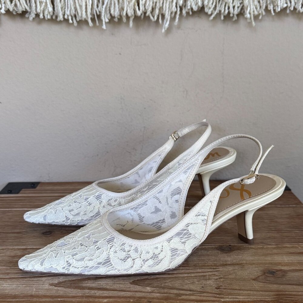 Sam Edelman White Lace Slingback Heels